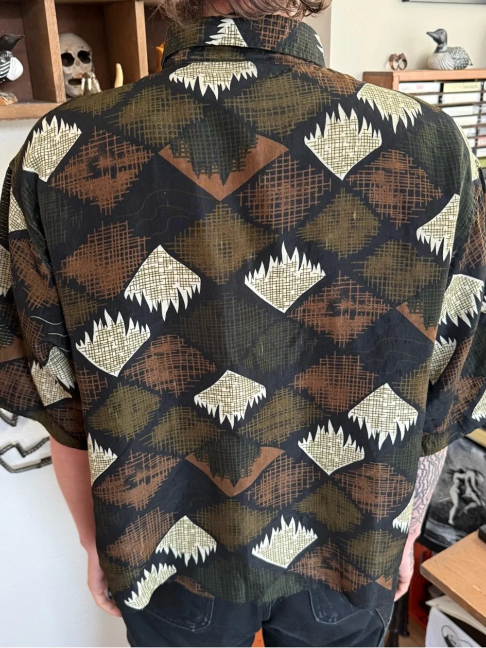 Vintage 90s Camel Cigarettes Cropped Earthy S/S Button Down ~ Size XXL - Picture 5 of 10